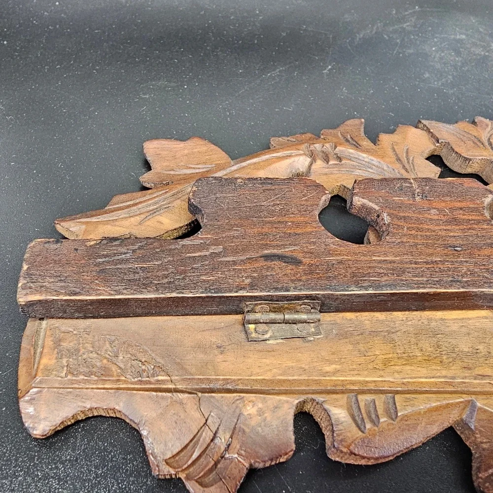 Rare Antique German Black Forest Carved Wood foldable Pipe Rack Wall Mount